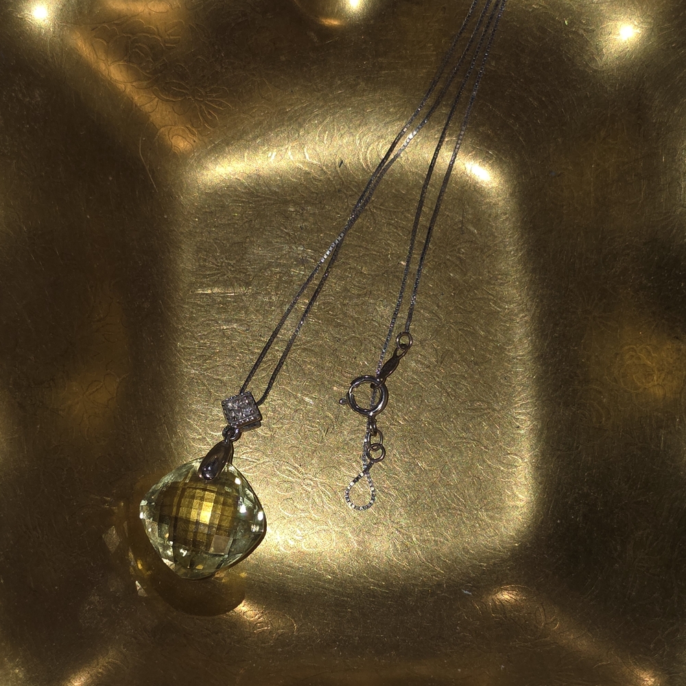 Diamond, White Gold and Faceted Gemstone Pendant Necklace